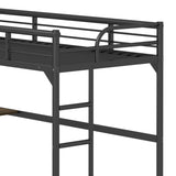 ZUN Twin Metal Loft Bed with Desk, Ladder and Guardrails,bookdesk under bed , Black W1676105932