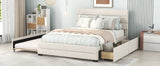Queen Upholstered Platform Bed with Twin Size Trundle and Two Drawers, Beige 25388983