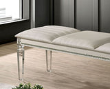 Antique Classic Pearl White 1pc Bench Only Contemporary Solid wood Acrylic Legs Crystal And Mirror B01181029