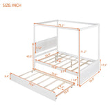 Wood Canopy Bed with Trundle Bed ,Full Size Canopy Platform bed With Support Slats .No Box Spring WF291343AAK