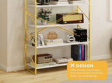 5 Tier Bookshelf, Modern Gold& White Bookcase, Open Bookcase Storage Organizer for Bedroom, Living 74837435