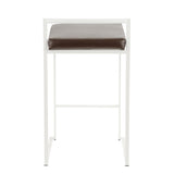Fuji Contemporary Stackable Counter Stool in White with Brown Faux Leather Cushion by LumiSource B202P222381