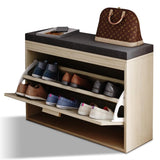 ZUN Rattan Shoe Rack, Hallway Shoe Bench, Shoe Cabinet with Flip-Drawer and Seat Cushion 10635846