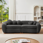 ZUN 87.7" Modern Curved Sofa, Back Upholstered Couch with 5 Decorative Throw Pillows, Teddy Fabric Couch 82719769