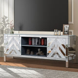 Mirrored TV Stand for 65 inch TV,Sliver TV Console Table with Open Storage & 2 Storage Cabinets ,M W1445P204028