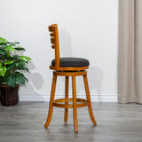 30" Bar Height Slat Back Swivel Stool, Natural Finish, Charcoal Fabric Seat B04660695