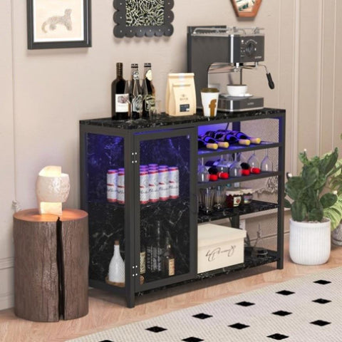 ZUN Bar Cabinet,Wine Bar Cabinet,Liquor Storage Credenza,Sideboard with Wine Racks & Stemware 17911249