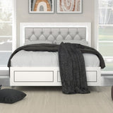 Grey and White Queen Bed with LED Light Padded Headboard B062P215387