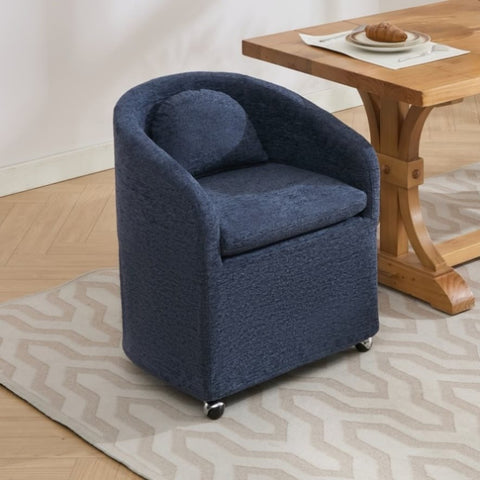 ZUN 059-Set of 1 Chenille Fabric Dining Armchair With Back Cushion and Universal Wheels,Blue 48471642