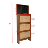 ZUN Rattan Shoe Cabinet for Entryway, Free Standing Shoe Rack with 3 Flip Drawers & Black Pegboard, W1801P172870