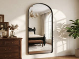 21"x64" Arched Floor Mirror Rounded Corner Full Length Mirror with Deep Frame, Black 14553805