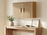 Natural 2-Tier Wall Mounted Bathroom Cabinet with Slatted Doors, 60.9620.3250.8cm Adjustable 46749699