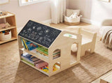 3-in-1 Kids Table and Chair Set, 55.8850.8069.85 cm House-Shaped Activity Table with Chalkboard & 85710156