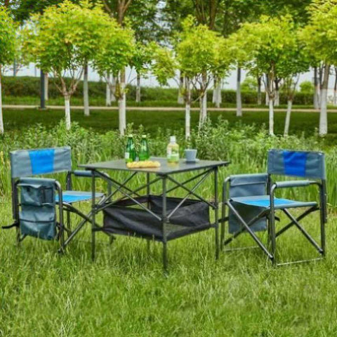 ZUN Set of 3, Folding Outdoor Table and Chairs Set for Indoor, Outdoor Camping, Picnics, Beach,Backyard, 32774116