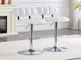 Set of 2 Adjustable Height Bar Stools, White PU Leather Upholstered with Chrome Base & Footrest, W3875P378574