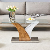 Rectangular Coffee Table.Tempered glass countertop, and artistic MDF legs,perfect for hosting W1151P216459
