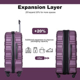 Expandable 3 Piece Luggage Sets PC Lightweight & Durable Suitcase with Two Hooks, Spinner Wheels, W284104376