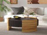 31.50" Modern Colorblocked Striped Coffee Table with Flip Top Storage Coffee Table - Natural Wood W757P383549