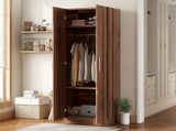 2-Door Wooden Wardrobe Armoire with 3 Storage Shelves, Brown 07725847