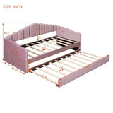 Twin size Upholstered Daybed with Trundle ,Velvet Sofabed with USB Charging Ports,No Box-spring 50376681