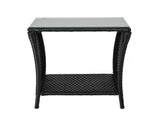 Outdoor Patio Wicker Side Table, Square End Table Bistro Coffee Table with Glass Top Storage Shelf 78280001