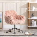 HengMing Modern Faux fur home office chair, fluffy chair for girls, makeup vanity Chair W21222750