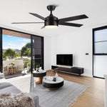 ZUN 52" Integrated LED Light Matte Black Blade Ceiling Fan with Remote Control W136760525