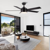 ZUN 52" Integrated LED Light Matte Black Blade Ceiling Fan with Remote Control W136760525