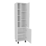 FM FURNITURE Pinal Linen Cabinet with Open Storage and 2 Doors, White B128P301384