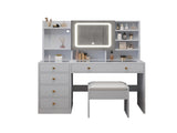 5-Drawer Dressing Table Set with Shelves and Hooks Dressing Table with Power Strip LED Three-Tone 00957000