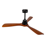 Hot sales 52 Inch Modern Black Ceiling Fan With Light 3 Solid Wood Blades Remote Control Reversible W2991P338635