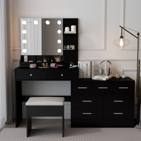 ZUN Large Makeup Vanity with Lights, Vanity Table with Charging Station, Vanity Desk with Mirror and 10 85628342