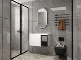 30" Wall-Mounted Bathroom Vanity, 2-Soft Close Doors,Glossy White Vanity & Grey Glass 1/2 Door, W999P387159