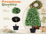 2 Pack 3FT Artificial Potted Trees, Two-Tone Green Small Round Leaf PE Faux Plants with 148 Tips, 53476726