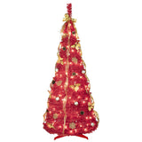 6FT Red Pop-Up Christmas Tree with 150 Warm White LED Lights, Ornaments Included 4 Ribbons, Bow, 47979729