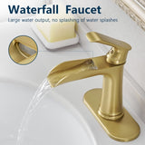 Sink Faucet With Deck Plate Waterfall Nickel Gold with Pop Up Drain and Supply Lines Bathroom W1932P180751