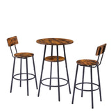 ZUN Round bar stool set with shelves, stool with backrest Rustic Brown, 23.6'' Dia x 35.4'' H W116294524