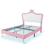 Full Size Upholstered Bed Frame with LED Lights,Modern Upholstered Princess Bed With Crown WF307962AAH