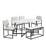 ZUN Modern Faux Marble 6-Piece Dining Table Set,60inch Metal Kitchen Table Set with Upholstered Dining 03612036