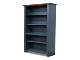 72 inch high 5-shelf Bookcase, No Assembly Required, Blue Denim and Whiskey Finish B108P160180