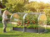 3-in-1 Raised Garden Bed with Greenhouse Cover 130 Gal Galvanized Metal Planter Box - Black 72350919