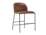 Galen Indoor Metal Upholstered Barstool, Antique Bronze Finish Frame with Brown Faux Leather, Set of N775P290453P