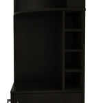 ZUN Syrah Corner Bar Cabinet, Eight Bottle Cubbies, Double Door, Two Open Shelves -Black B070P217879