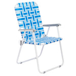 ZUN 2pcs Steel Tube PP Webbing Bearing 120kg Folding Beach Chair Blue& White Strip 18794766