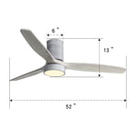 ZUN 52 Inch 18W LED Ceiling Fan With Dimmable 6 Speed Remote Silver 3 Solid Wood Blade Reversible DC W93494503