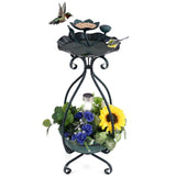 ZUN Dark green Solar Bird Bath Feeder Combo with Flower Planter Pedestal and Solar Lights 41401767