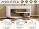 Modern Curved Console Table with 3 Soft-Close Drawers & 2 Open Shelves, Solid Wood Base, N759P433560K