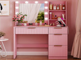 4-Drawer 2-Shelf Dressing Table with 10 Tri-Color Light Bulbs Particleboard with Textured Melamine 30485718