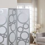 ZUN Arvada 4-Panel Wood Room Divider with Circle Pattern, Silver T2574P165180