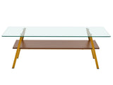 Rectangle Coffee Table, Tempered Glass Tabletop with Gold Metal Legs, Modern Table for Living Room , W241126033